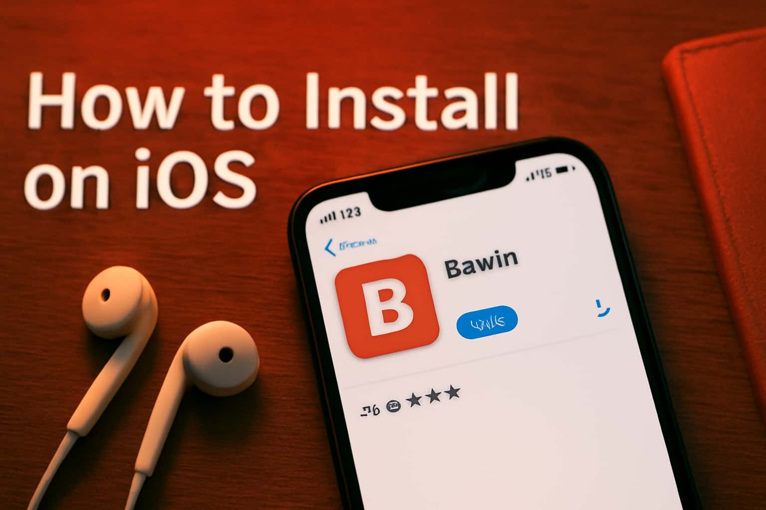 An illustration showcasing the Bswin app installation process on iOS.