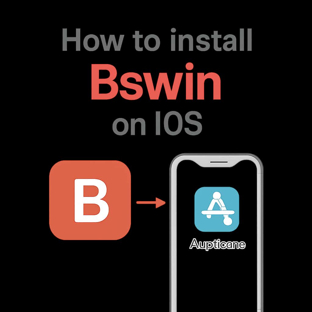 Diagram explaining the Bswin app installation steps for iOS.