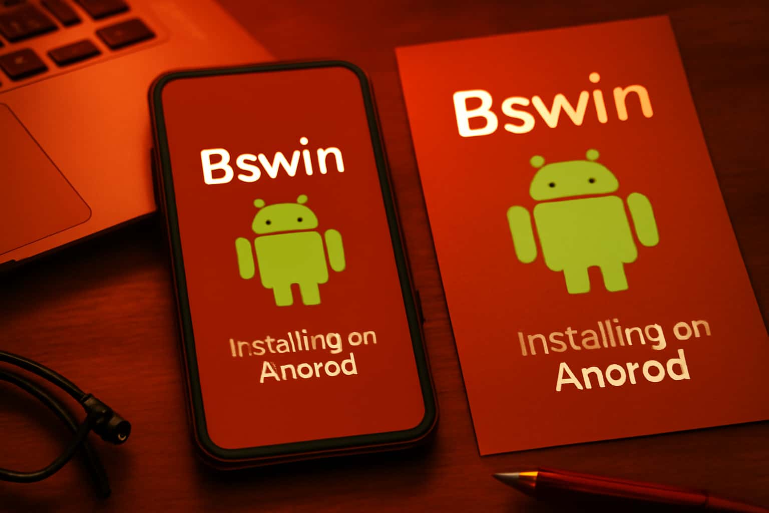 An informative visual of the Bswin installation process on an Android device.
