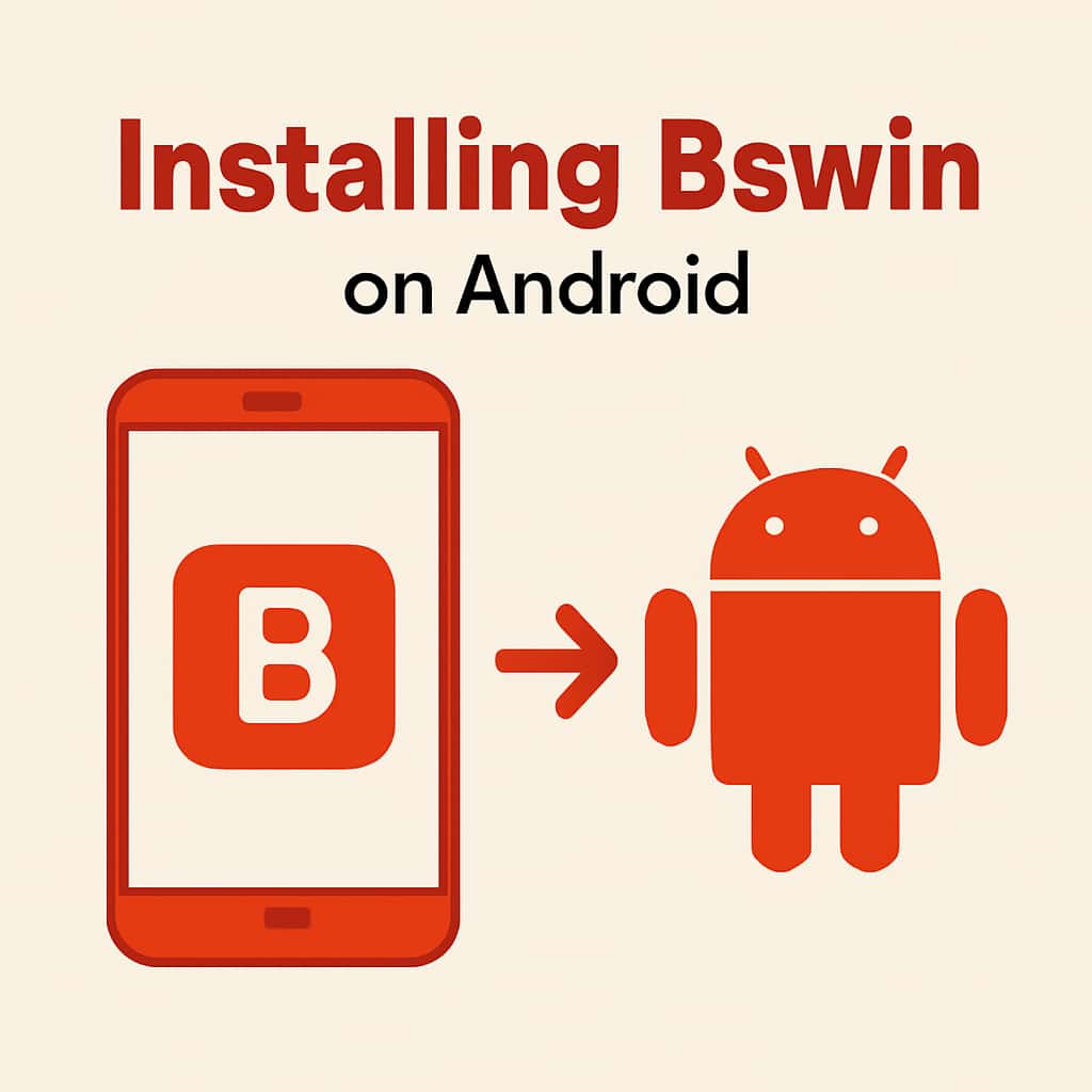 Illustration detailing the installation steps for Bswin on Android.